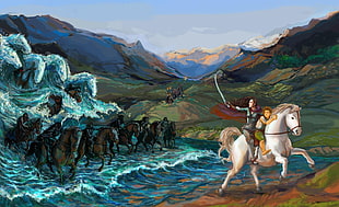 painting of mother and child riding horse