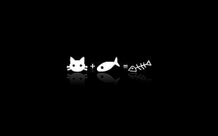 white fish and cat illustration, minimalism, black, cat, humor