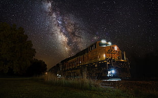 brown train, train, diesel locomotive, machine, Milky Way HD wallpaper