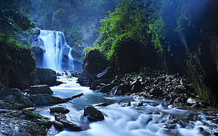 photo of river stream and waterfall HD wallpaper