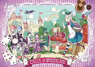 Emilia in Wonderland digital wallpaper, Re:Zero Kara Hajimeru Isekai Seikatsu, Rem (Re: Zero), Ram (Re:Zero), Emilia (Re: Zero)