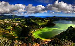 green and brown 3D landscape illustration, landscape, nature, Azores