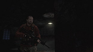 man holding rifle HD wallpaper, Resident Evil 2, Resident Evil