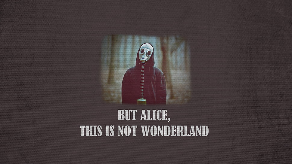 black and grey coat, gas masks, Alice in Wonderland, apocalyptic HD wallpaper