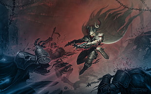 knight battling enemies digital wallpaper, video games, artwork, Diablo III
