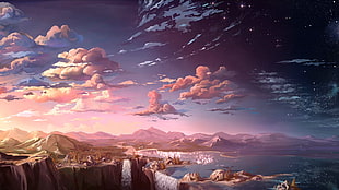 scenery of nature cartoon illustration HD wallpaper