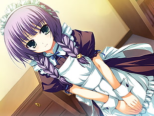 girl anime character with purple hair HD wallpaper