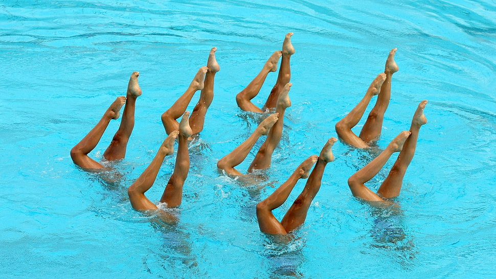synchronized swimming, legs, swimming pool HD wallpaper