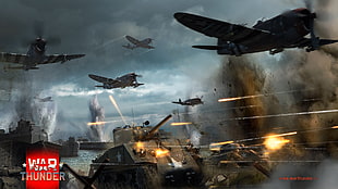 War Thunder digital wallpaper, War Thunder, tank, airplane, M4 Sherman