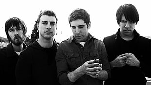 grayscale photo of band