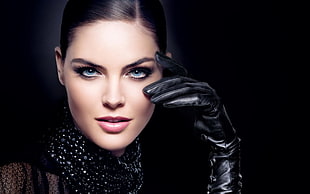 woman wearing gloves and shawl closeup photo