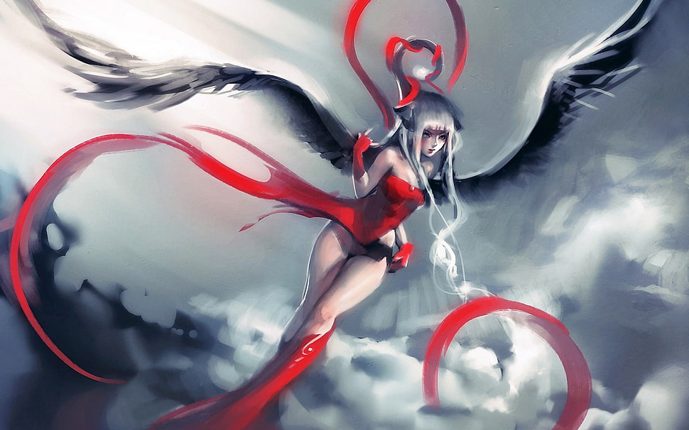 long-haired white and black anime character illustration HD wallpaper
