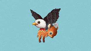black eagle and brown deer animated illustration, animals, minimalism