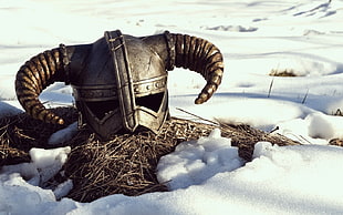 battle helmet with horns on ice digital wallpaper