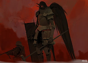 gladiator with wings digital wallpaper, artwork