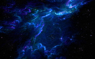 blue and black sky, space, nebula