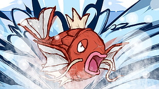 red and white fish illustration, Magikarp, Pokémon, fish