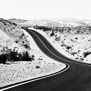black and white photography of road HD wallpaper