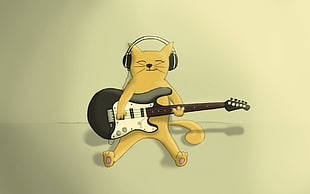 yellow cat playing guitar illustration HD wallpaper