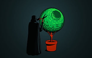 Darth Vader trimming plant artwork, Darth Vader, Death Star, humor, Star Wars HD wallpaper