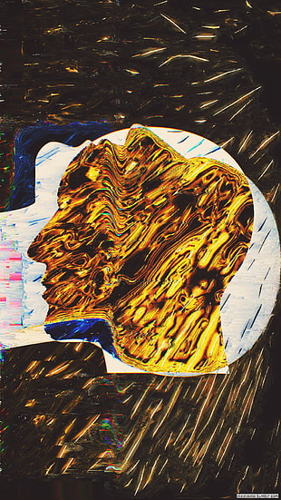 human head abstract wallpaper, glitch art, gold, face, abstract HD wallpaper