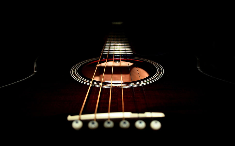 brown dreadnought acoustic guitar, guitar, musical instrument HD wallpaper