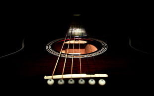 brown dreadnought acoustic guitar, guitar, musical instrument