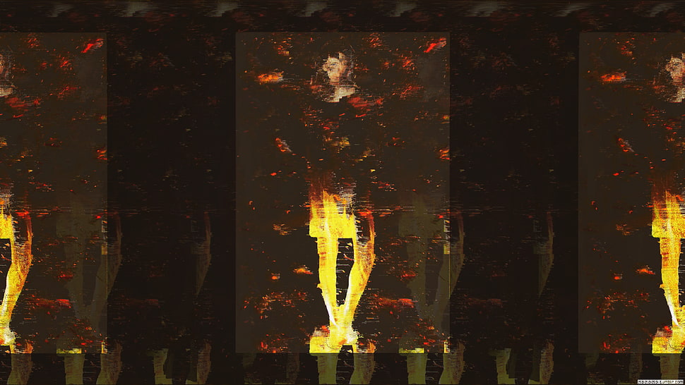 black and yellow abstract painting, glitch art, fire, abstract HD wallpaper