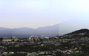 bird's eye view of city, glitch art HD wallpaper