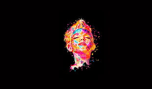 multicolored human face edited photo, Marilyn Monroe, minimalism, colorful, black background