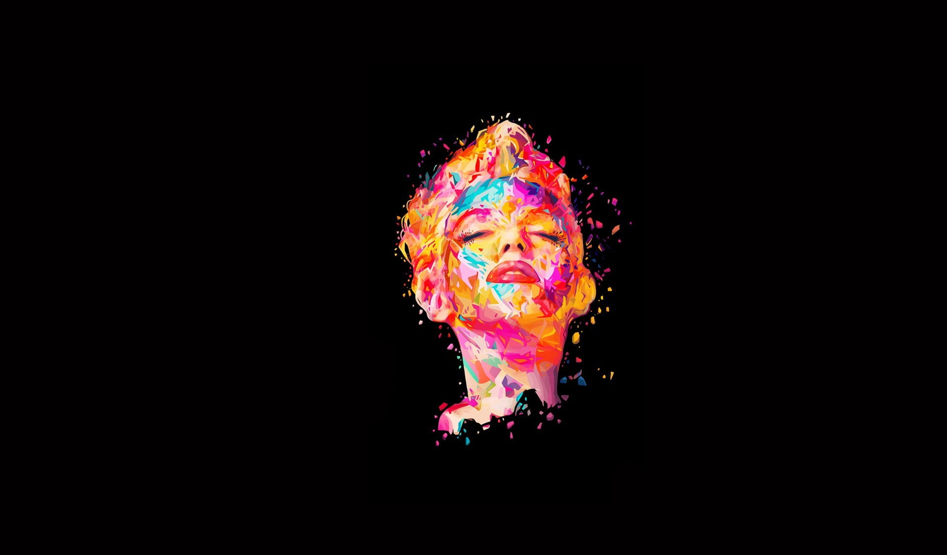 multicolored human face edited photo, Marilyn Monroe, minimalism, colorful, black background