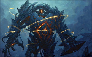 blue and brown monster illustration, Magic: The Gathering, fantasy art, golem