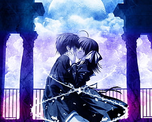 male and female kissing anime character