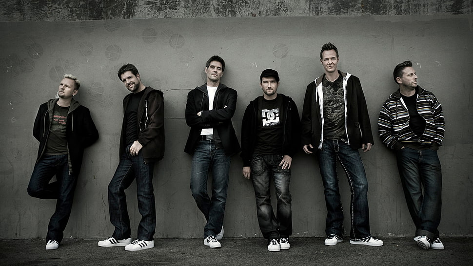 six man wearing black jackets HD wallpaper