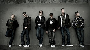 six man wearing black jackets