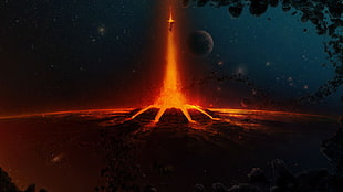 volcano erupts during nighttime, Halo 4, science fiction, video games, Halo