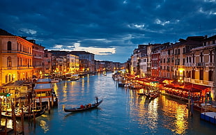 Grand Canal, Venice, Venice, cityscape, gondolas, lights