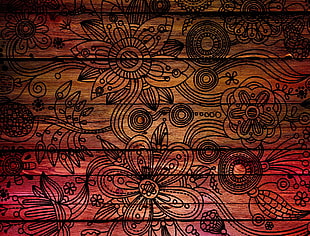 brown and black floral wood panel artwork