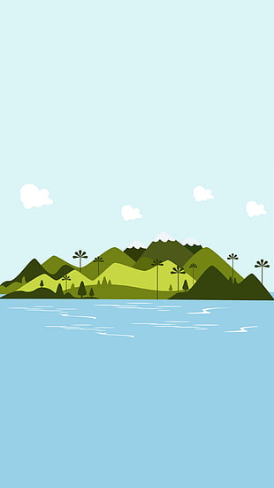 island illustration, material minimal, artwork, island, sea HD wallpaper