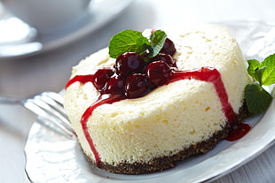 round cake with cherry on top HD wallpaper