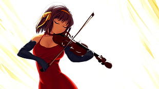 anime girl playing violin sketch HD wallpaper