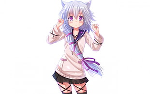 silver-haired female anime character with cat ears HD wallpaper