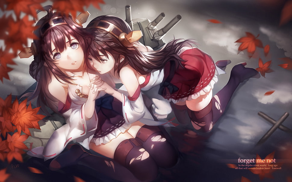 two women anime characters hugging each othre HD wallpaper