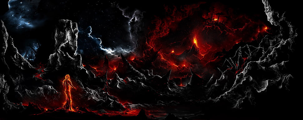 red and black digital wallpaper, artwork, fantasy art HD wallpaper