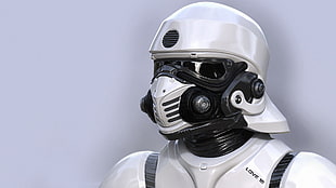 black and white full face helmet, science fiction, artwork