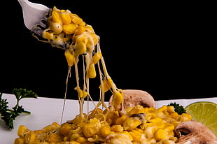 cooked corn kernels on white ceramic plate