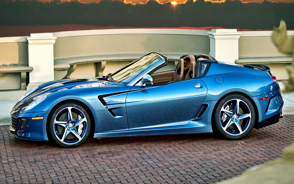 blue coupe, Ferrari Superamerica, car, blue cars, vehicle HD wallpaper