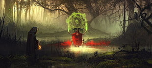 Devil doing green ritual soul illustration, artwork, digital art, Sergey Zabelin, fantasy art