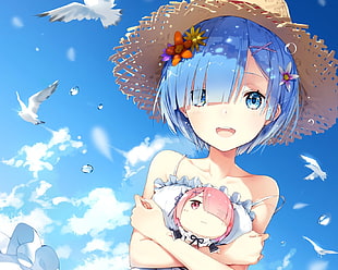 female character with blue hair and brown hat, Rem (Re: Zero), Re:Zero Kara Hajimeru Isekai Seikatsu HD wallpaper