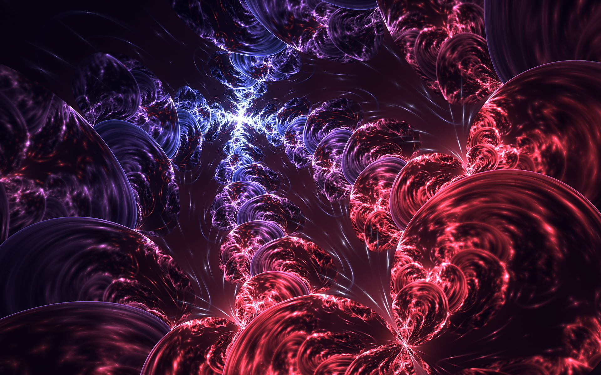 red and blue wallpaper, fractal, abstract, red, blue